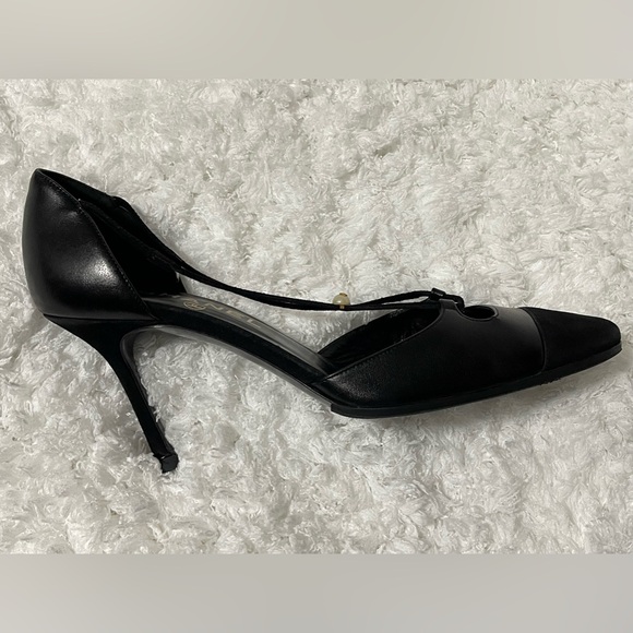 CHANEL Vintage Black Leather Pumps Heels Shoes Size 38 - Picture 5 of 12